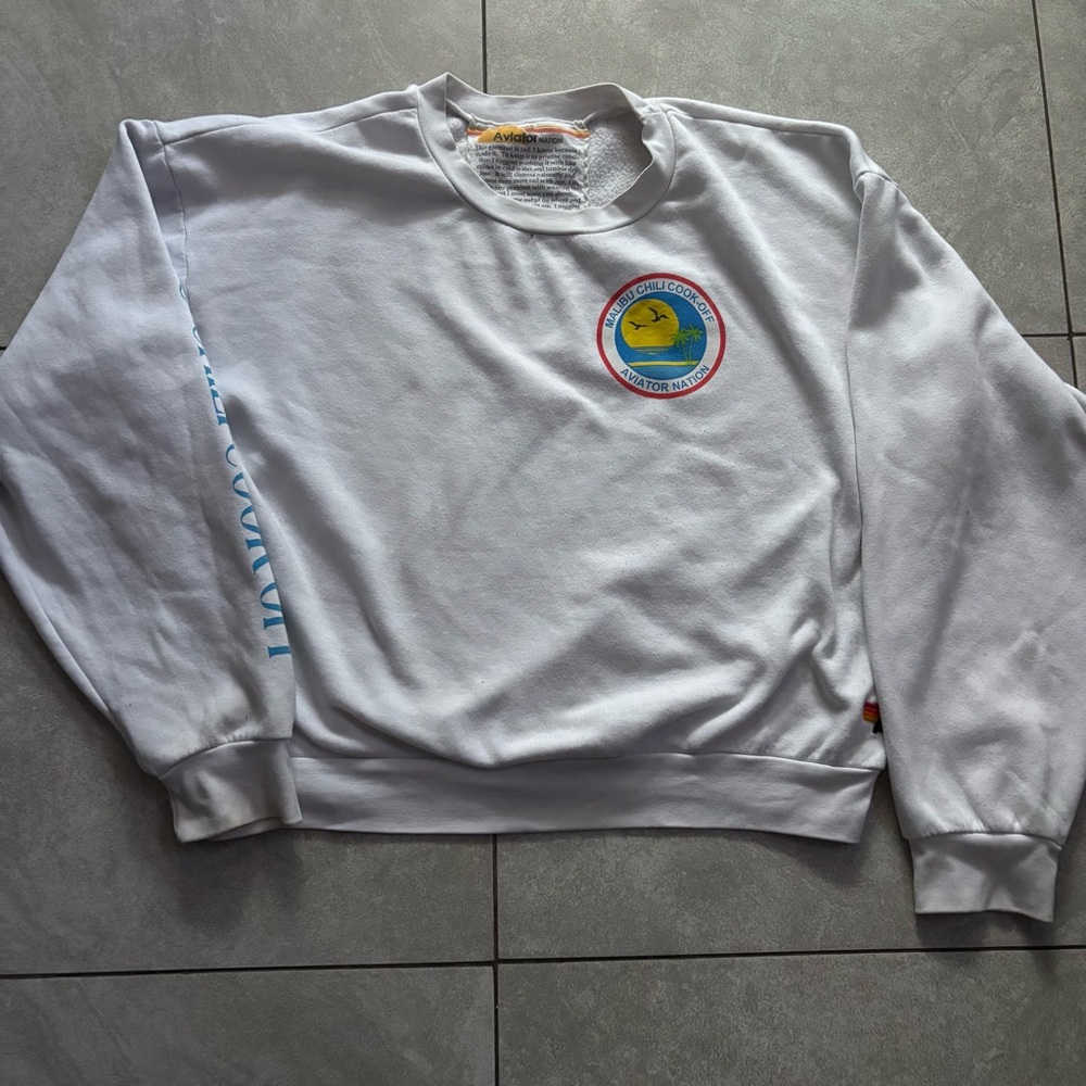 Aviator Nation White Crewneck Sweater with Emblem